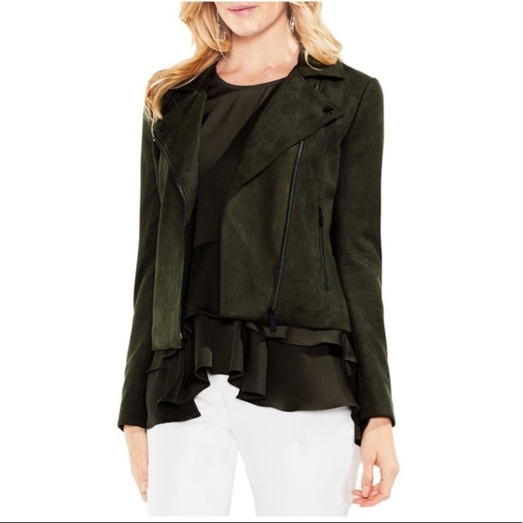 olive Faux Suede Scuba Moto Jacket - Picture 6 of 11